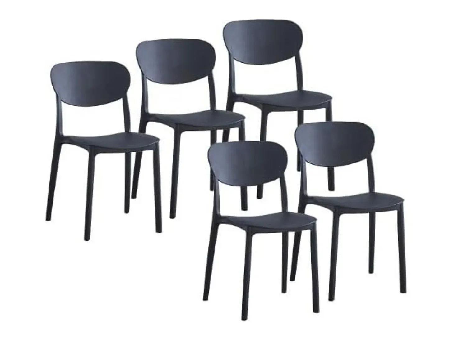 Pack 5 Sillas Cocina Color Negro de plastico Polipropileno, Silla de Exterior, Silla de Comedor Medidas: 40 cm (Ancho) x 55 cm (Largo) x 80 cm (Alto)