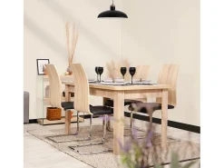 Pack 4 sillas de Comedor, Silla de salón o Cocina, Acabado en símil Piel Color Negro y Madera, Medidas: 44 cm (Ancho) x 57 cm (Largo) x 97 cm (Alto)