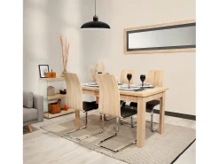 Pack 4 sillas de Comedor, Silla de salón o Cocina, Acabado en símil Piel Color Negro y Madera, Medidas: 44 cm (Ancho) x 57 cm (Largo) x 97 cm (Alto)