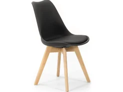 Pack 2 sillas Klara Negro, Pata Madera y Asiento Acolchado