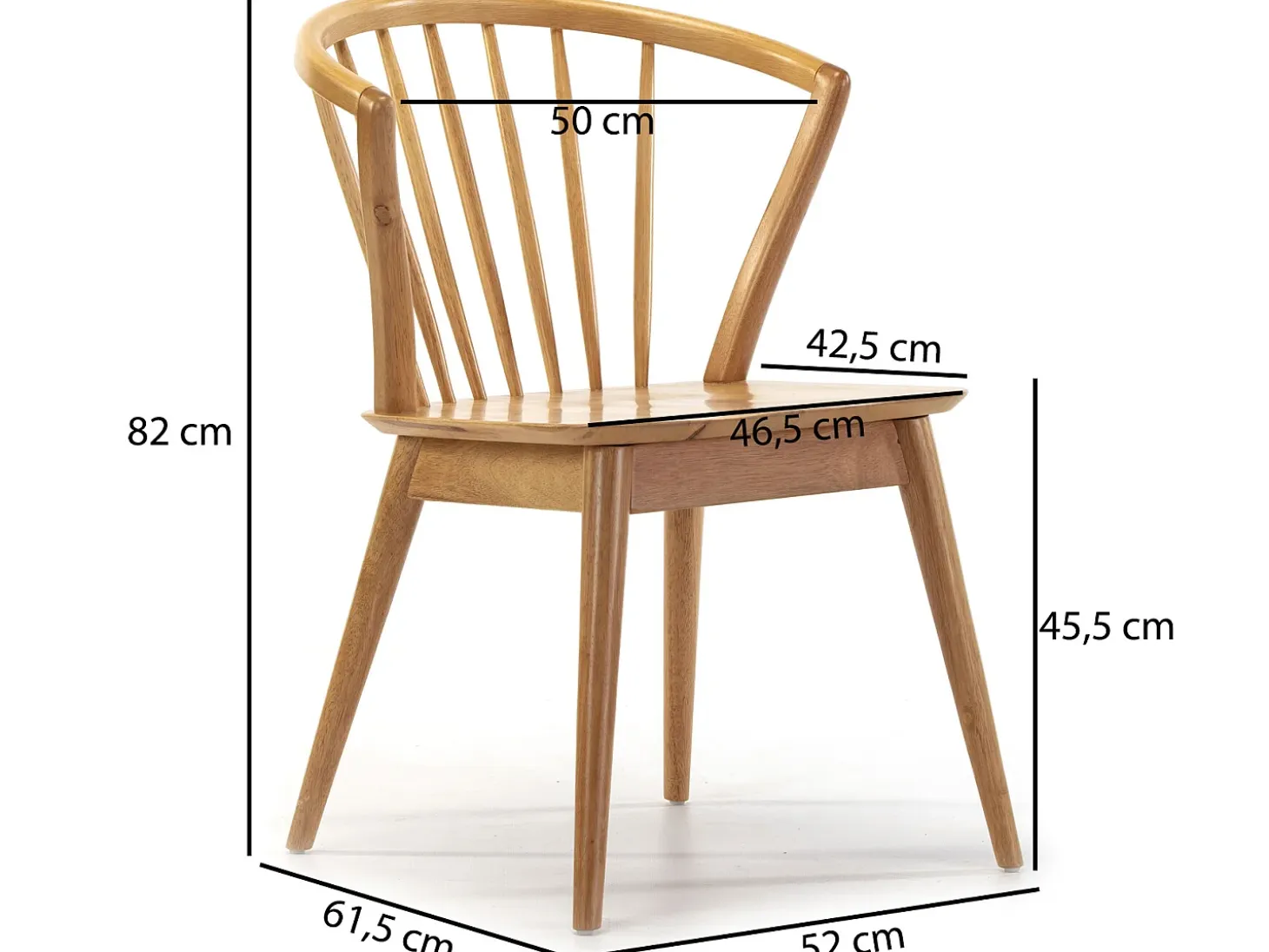 Pack 2 sillas Mura Color Roble, Madera Maciza, 55 x 58,5 x 84 cm