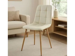 Pack 2 sillas Portland beige patas color roble tela y metal 88x43x48 cm