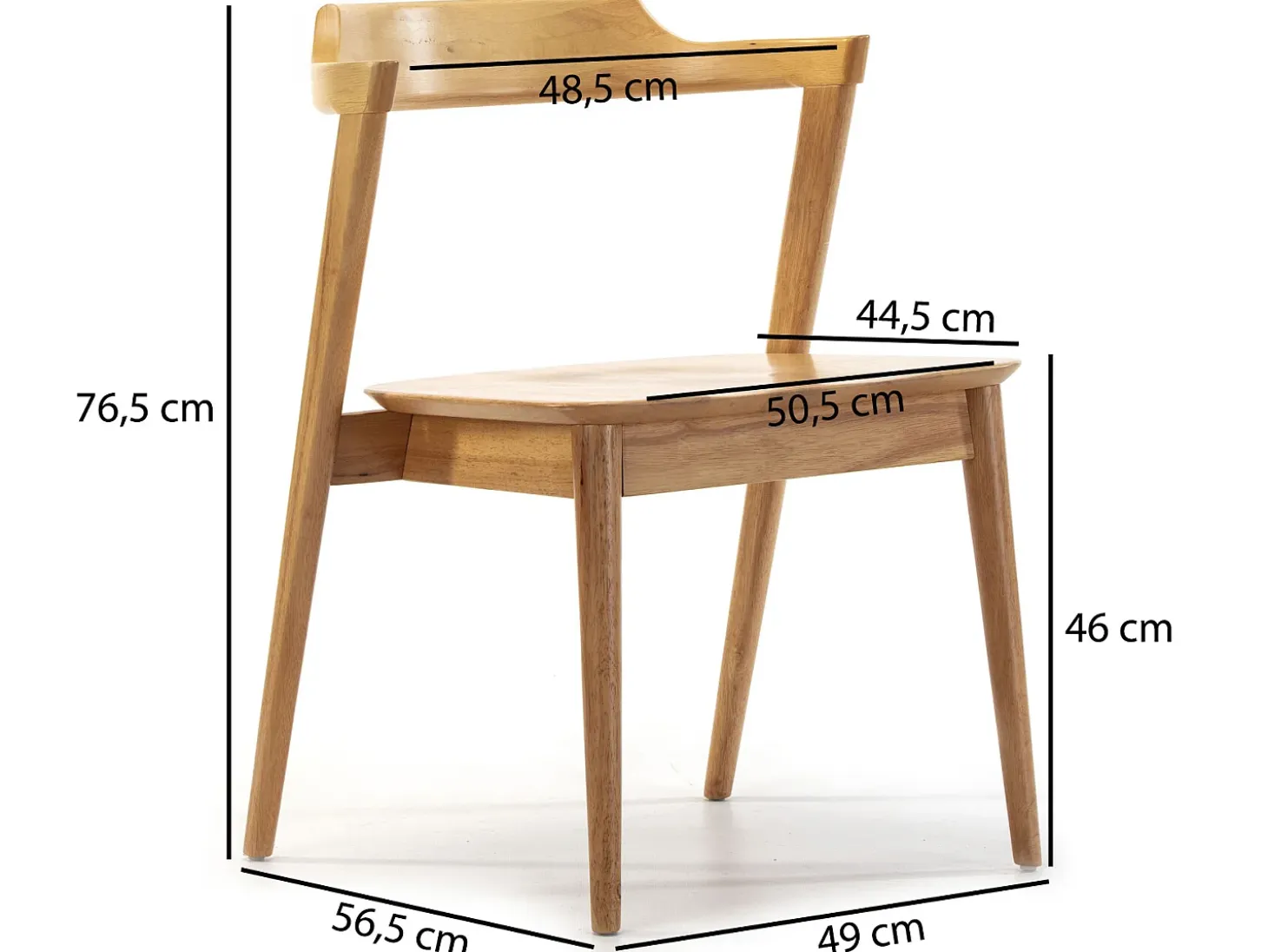 Pack 2 sillas Venus Color Roble, Madera Maciza, 58 x 57,5 x 76 cm
