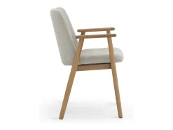 Pack 4 sillones con brazo de madera de roble natural tapizado en beig