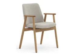 Pack 4 sillones con brazo de madera de roble natural tapizado en beig