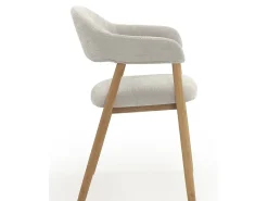 Pack 4 sillones madera de roble natural tapizado en blanco