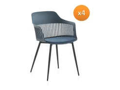 Pack 4 sillones polipropileno azul con asiento tapizado y patas metálicas
