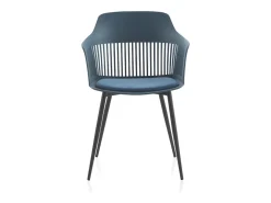 Pack 4 sillones polipropileno azul con asiento tapizado y patas metálicas
