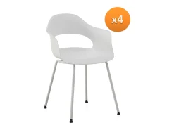 Pack 4 sillones pp color blanco con patas metálicas