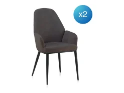 Pack 2 sillones tapizados en gris oscuro patas metálicas negras