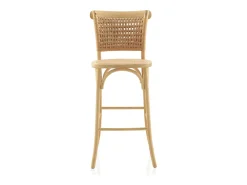 pack 2 taburetes madera de olmo con asiento y respaldo trenzado
