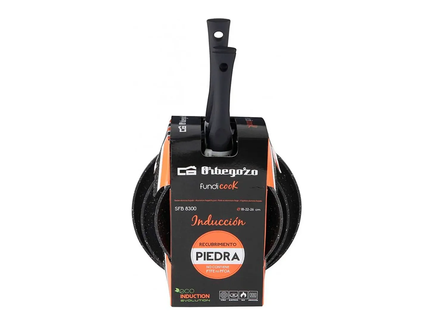 Pack de 3 sartenes Orbegozo SFB8300 aluminio forjado con revestimiento de piedra negro Ø18/Ø22/Ø26 cm