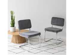 Pack de 2 sillas cantiléver de pana gris MARIA - HAPPY GARDEN