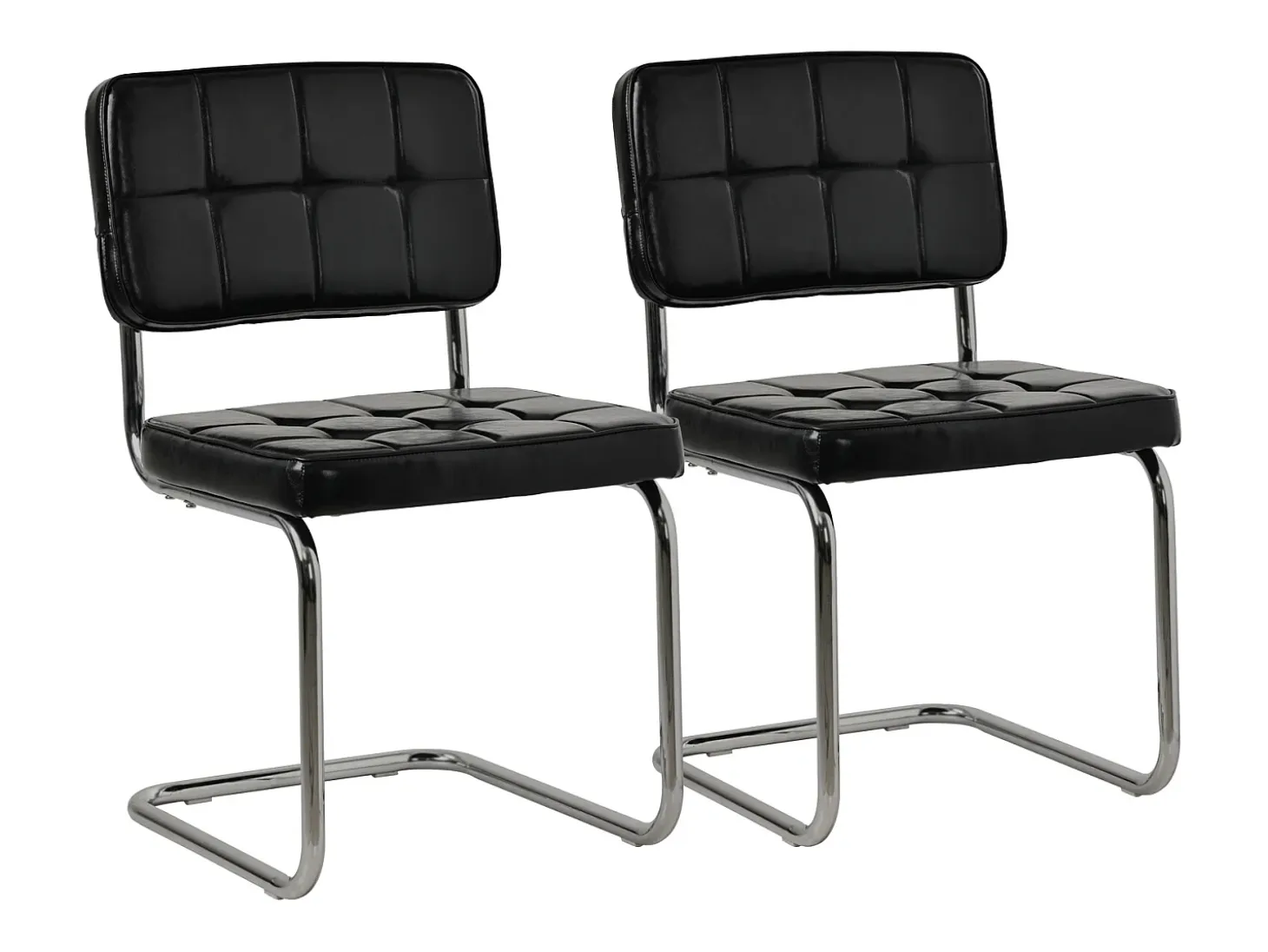 Pack de 2 sillas cantiléver de piel sintética negra MARIA - HAPPY GARDEN