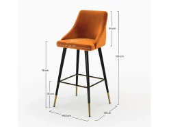 Pack de 4 sillas de bar de terciopelo naranja y amarillo 78 cm - Aristote