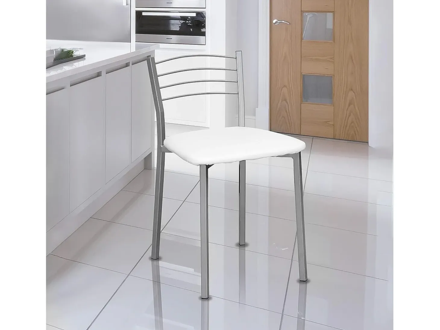 Pack de 4 Sillas de Cocina – Metálicas en Acabado Gris y Blanco, Medidas: 40 cm x 41 cm x 63 cm