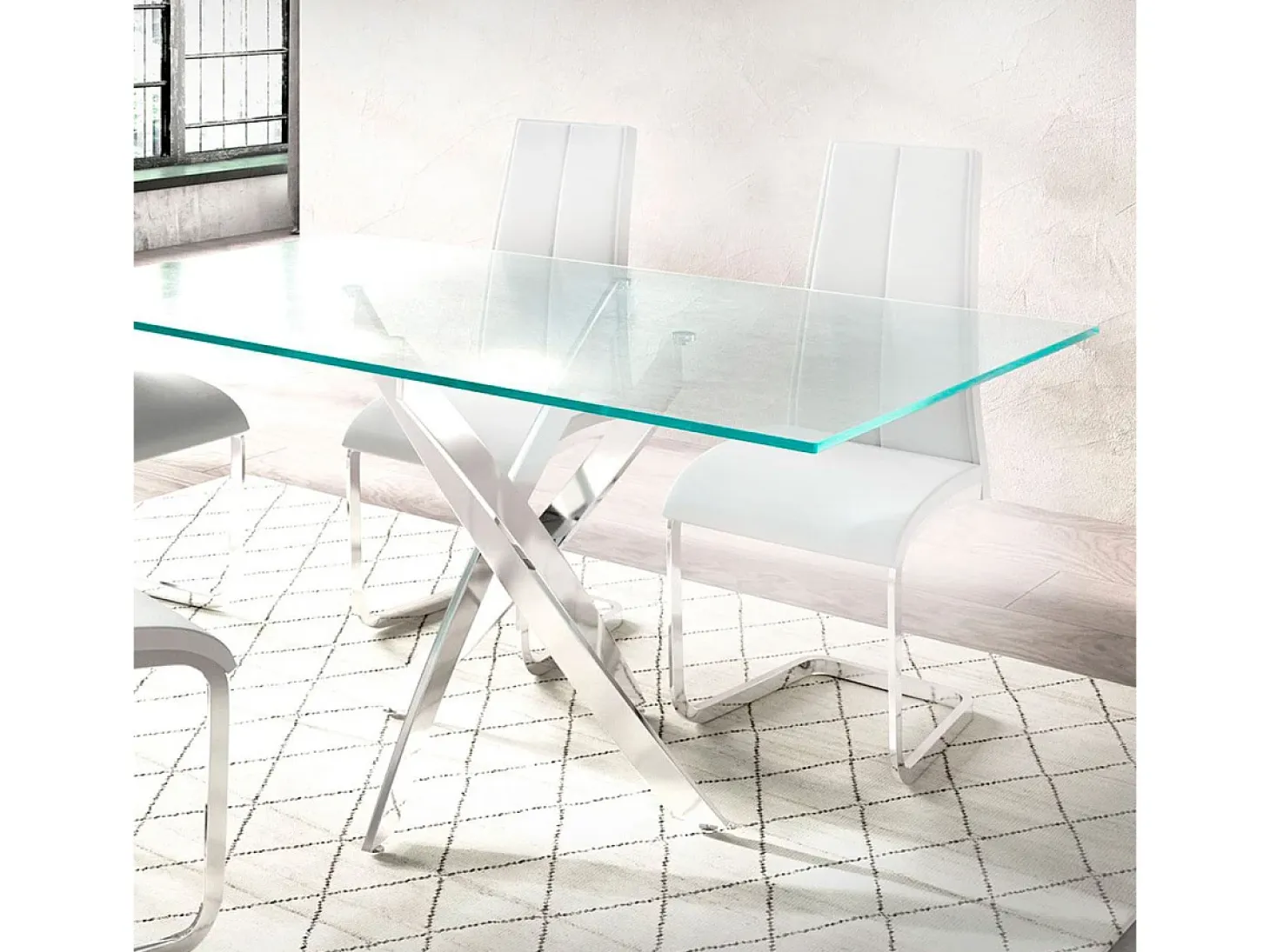 Pack de 4 sillas de comedor Smile estructura metálica símil piel blanco Adec