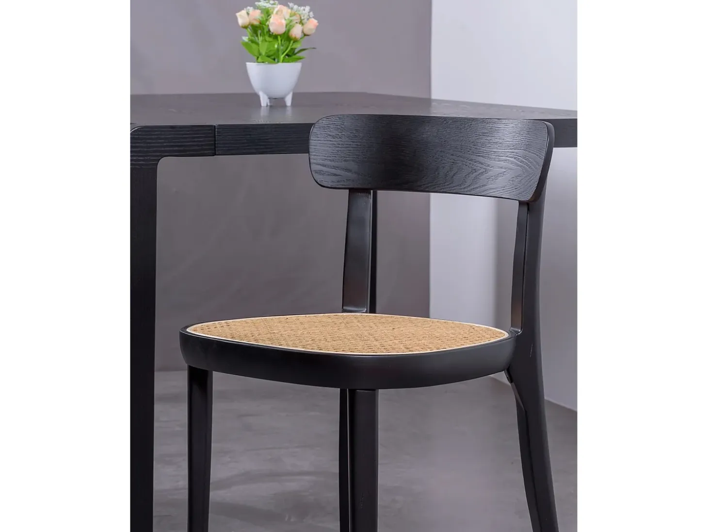 Pack de 2 sillas de madera con asiento de ratán natural - Tours - Negro