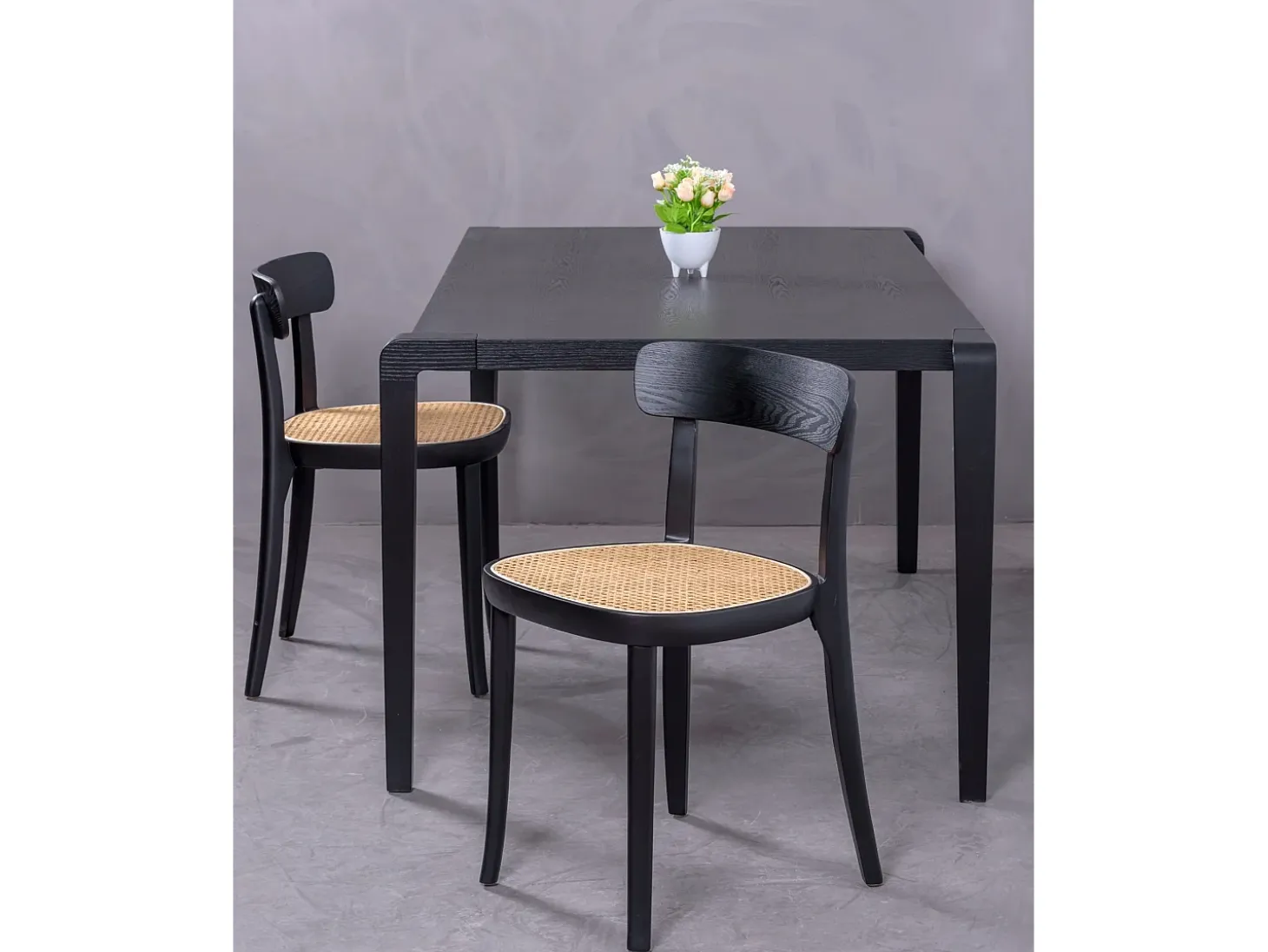 Pack de 2 sillas de madera con asiento de ratán natural - Tours - Negro