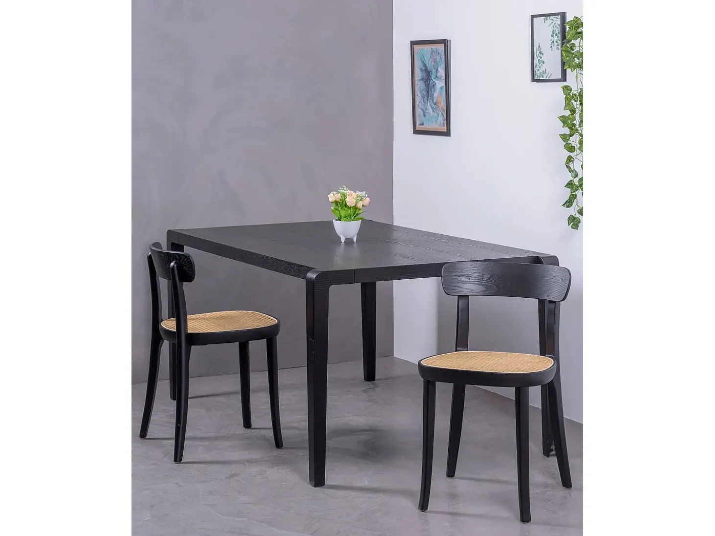 Pack de 2 sillas de madera con asiento de ratán natural - Tours - Negro