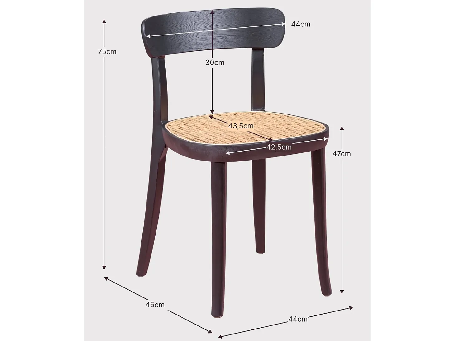 Pack de 2 sillas de madera con asiento de ratán natural - Tours - Negro