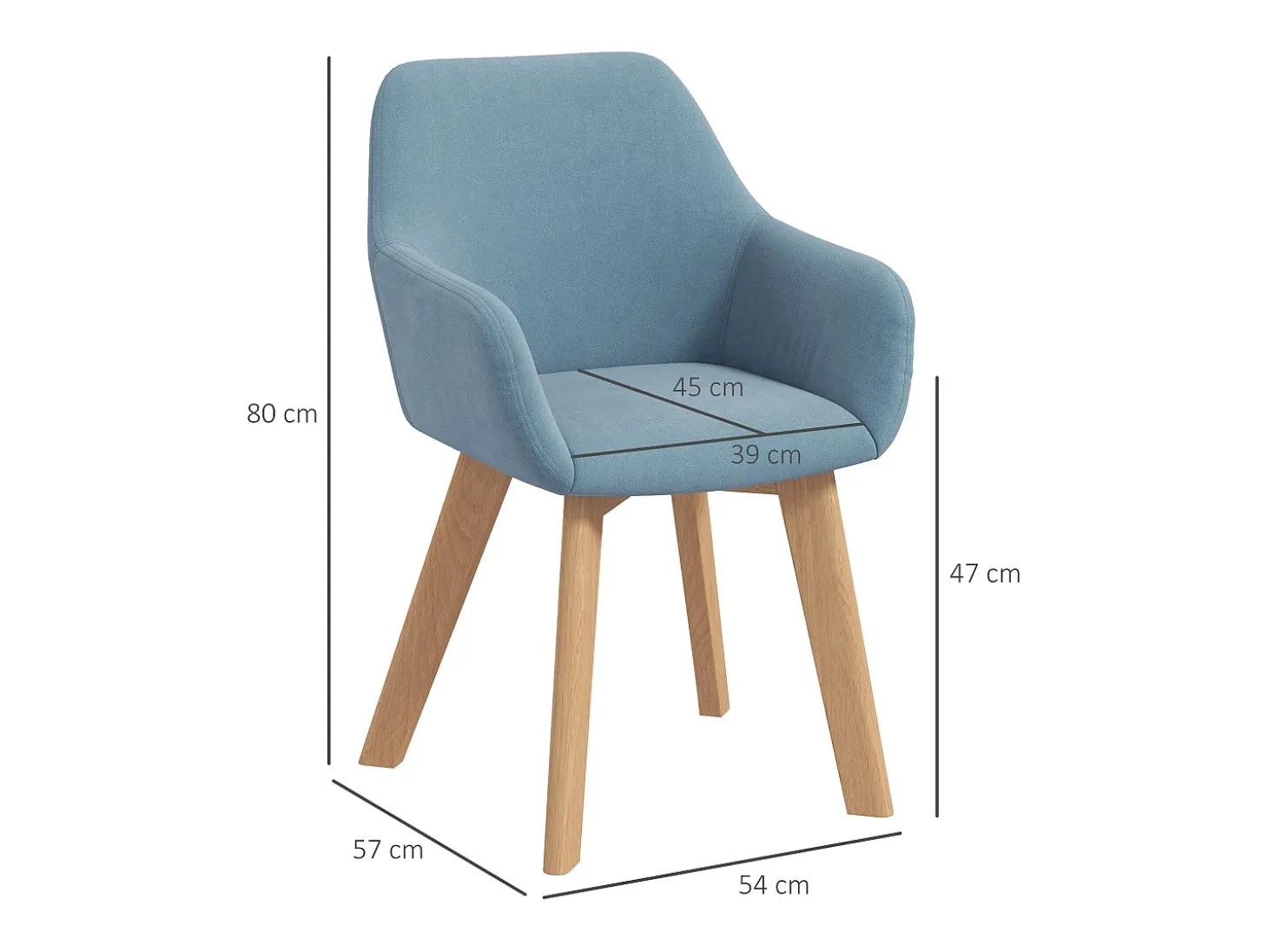 Pack de 2 sillas Luna Homcom con reposabrazos azul claro 80x54x57 cm