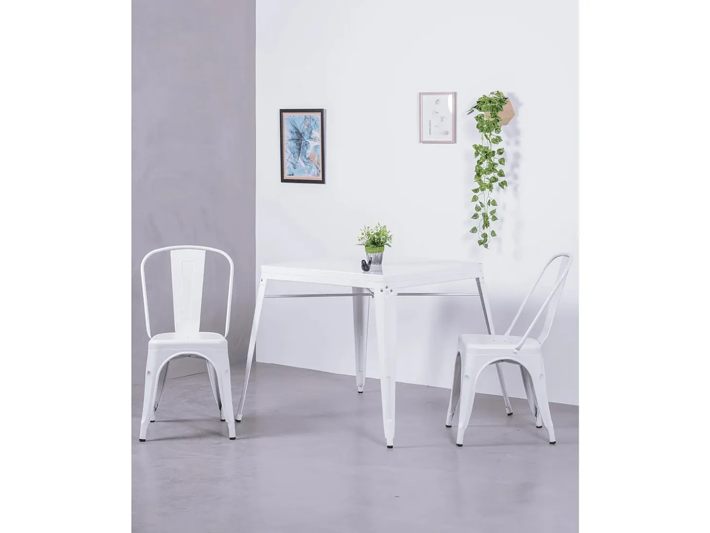 Pack de 4 sillas metálicas apilables - Bistro - Blanco