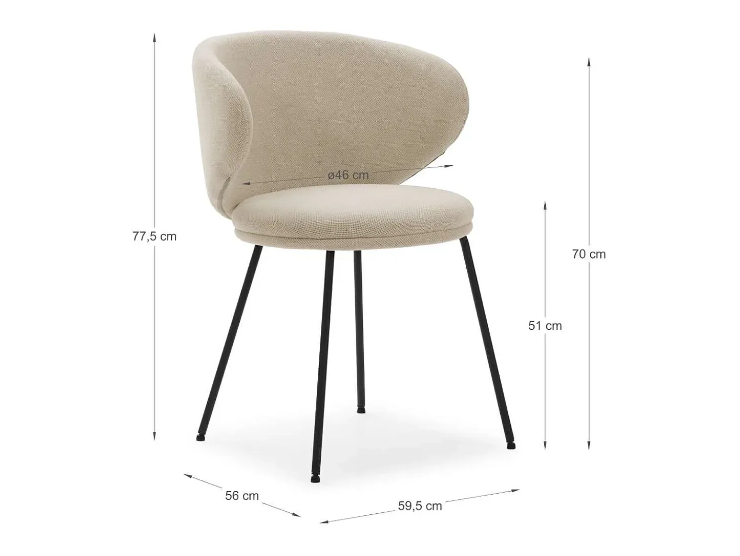 Pack de 2 sillas modelo Rebeca tapizado textil beige, 77.5cm(alto) 58cm(ancho) 59.5cm(larg