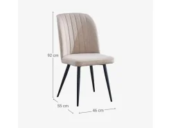 Pack de 4 Sillas Modernas para Comedor y Salón – Tapizado en Color Beig con Patas Metálicas Negras, Medidas: 46 cm x 55 cm x 92 cm