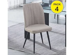 Pack de 4 Sillas Modernas para Comedor y Salón – Tapizado en Color Beig con Patas Metálicas Negras, Medidas: 46 cm x 55 cm x 92 cm