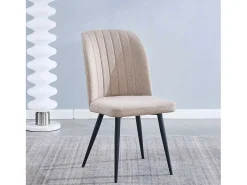 Pack de 4 Sillas Modernas para Comedor y Salón – Tapizado en Color Beig con Patas Metálicas Negras, Medidas: 46 cm x 55 cm x 92 cm