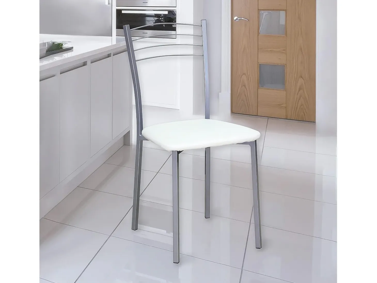 Pack de 4 Sillas Modernas para Cocina y Comedor – Metálicas Gris y Blanco, Dimensiones: 40 x 41 x 85 cm.