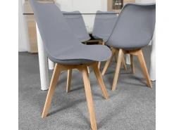 Pack de 4 Sillas para Comedor, Cocina o Salón – Simil Piel Gris y Madera, Medidas: 48 cm x 45 cm x 84 cm.