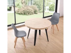 Pack de 4 Sillas para Comedor, Cocina o Salón – Simil Piel Gris y Madera, Medidas: 48 cm x 45 cm x 84 cm.