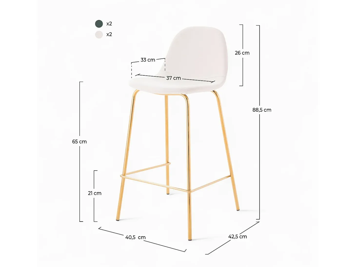 Pack de 4 sillas para isla central blancas y verdes 65 cm - Henrik