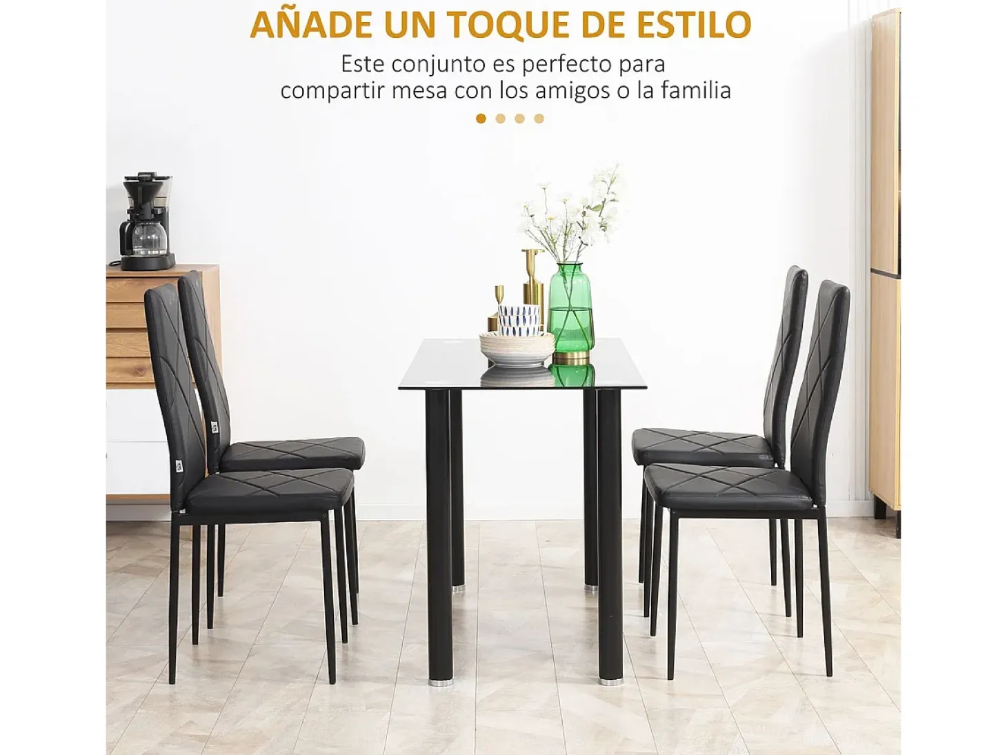 Pack de 4 sillas Satai Homcom tapizado negro 97x41x50 cm