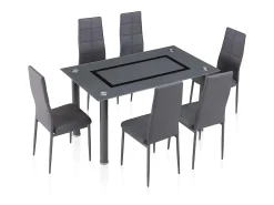 Pack de 6 Sillas Tapizadas para Salón y Comedor – Acabado Gris en Aluminio, Medidas: 38,5 cm x 40 cm x 97 cm
