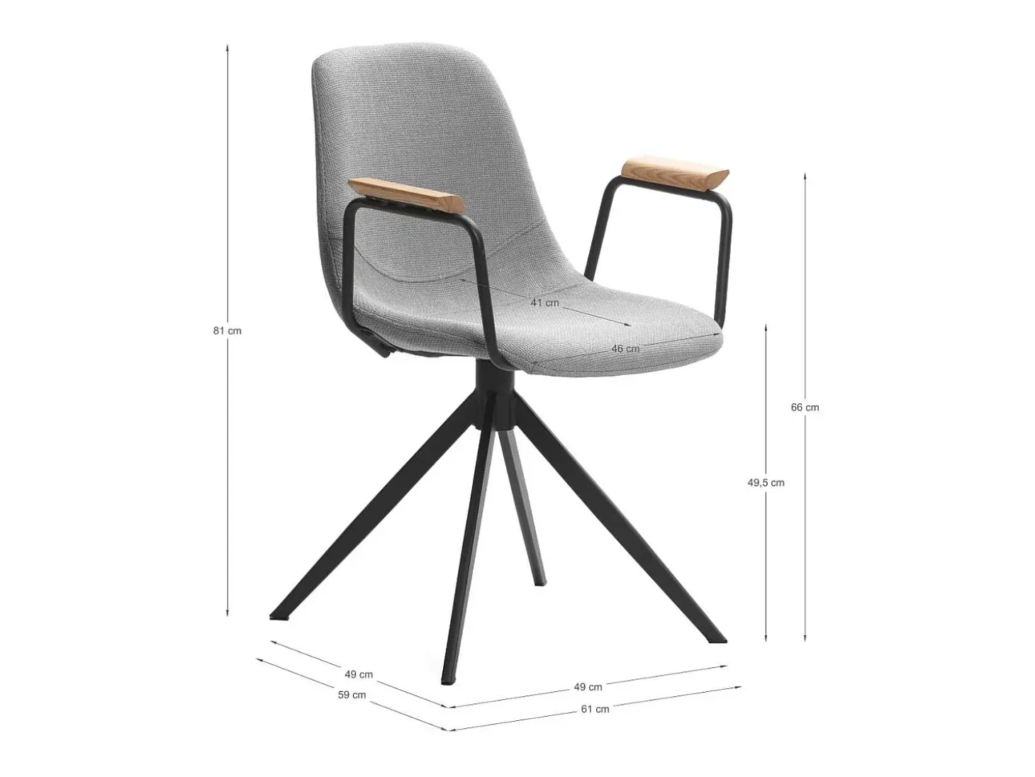 Pack de 2 sillones giratorias modelo Tajo con brazos tapizado textil gris claro, 81cm(alto