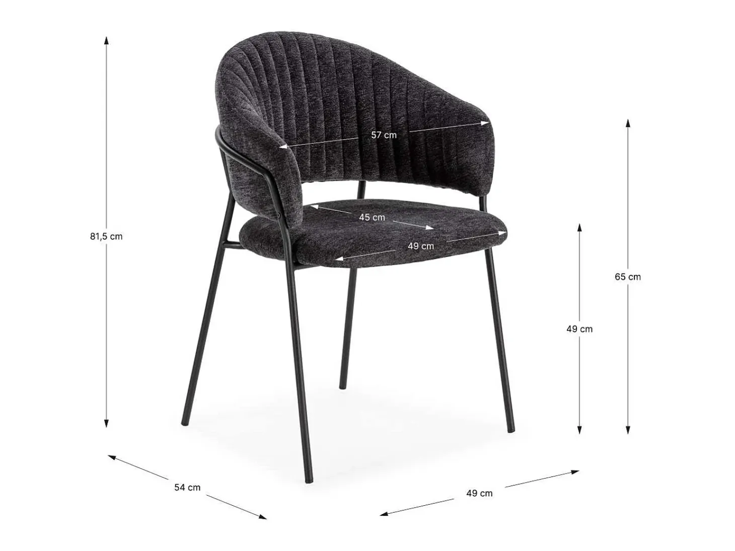 Pack de 2 sillones modelo Lidia tapizado textil gris oscuro, 81.5cm(alto) 54cm(ancho) 57cm