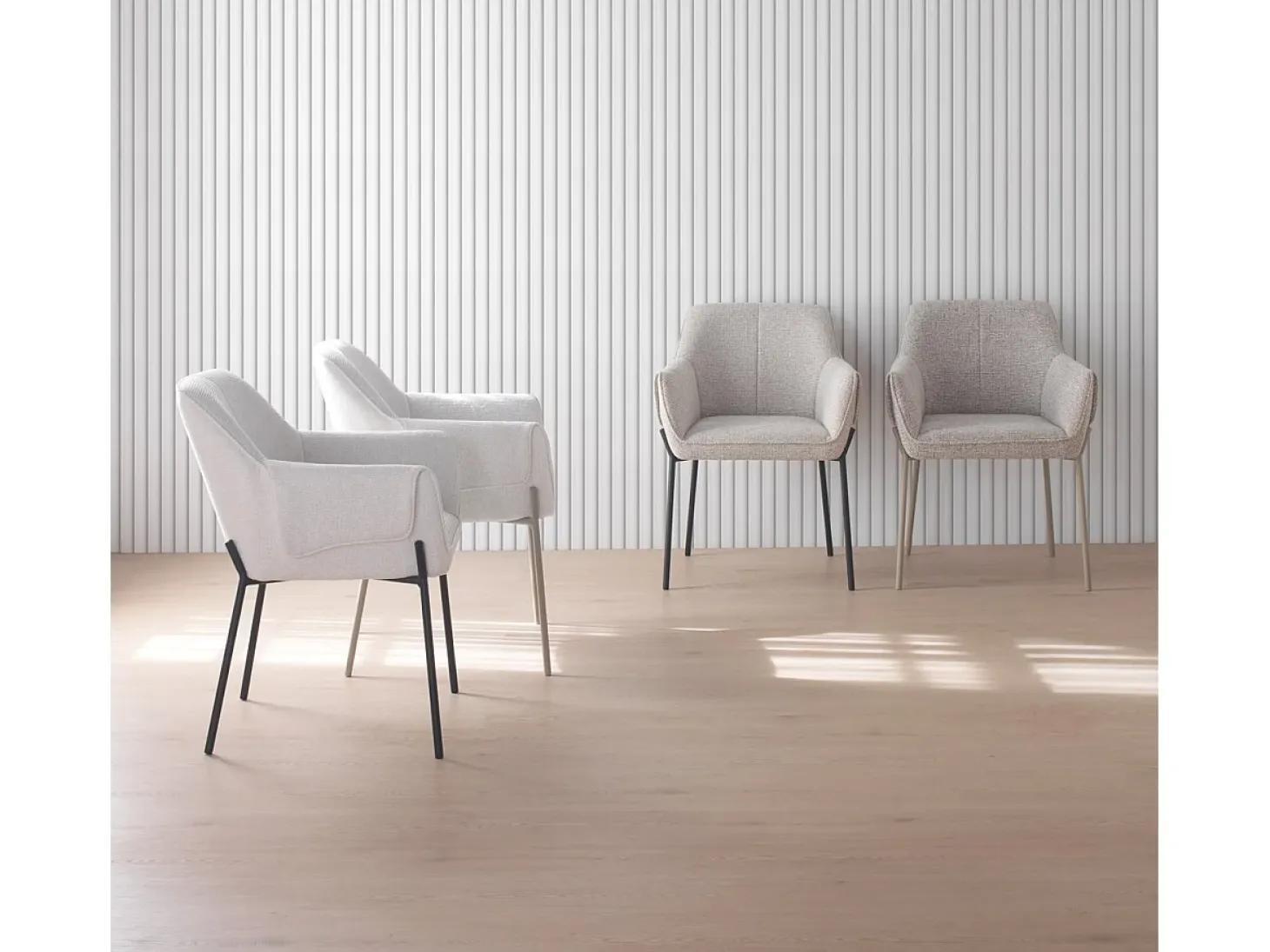 Pack de 4 sillones tapizados en chenilla color beige