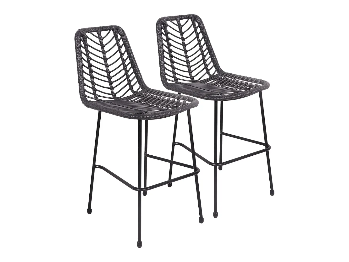 Pack de 2 taburetes de bar de ratán sintético negro OKA