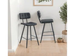 Pack de 2 taburetes de bar FERNAND de polipiel negra - HAPPY GARDEN