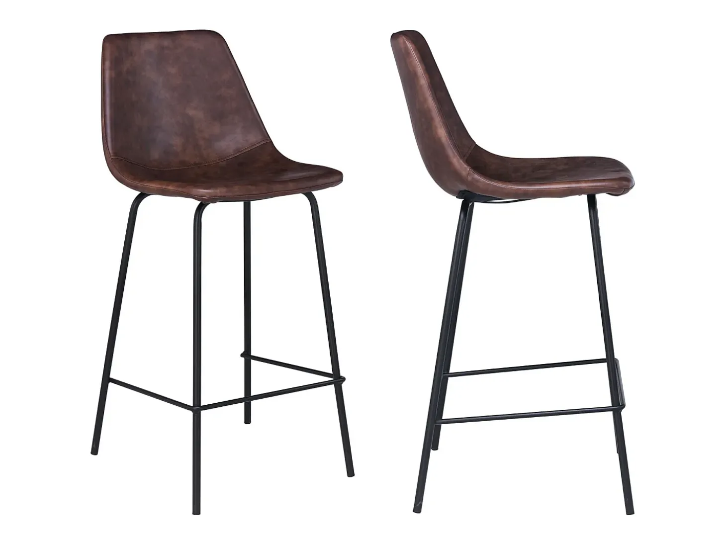 Pack de 2 taburetes de bar vintage LUCIEN marrón Altura del asiento 65cm