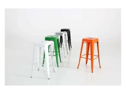 Pack de 4 taburetes de metal apilable acabado plata, 31 cm(ancho) 76.5 cm(altura) 31 cm(fo