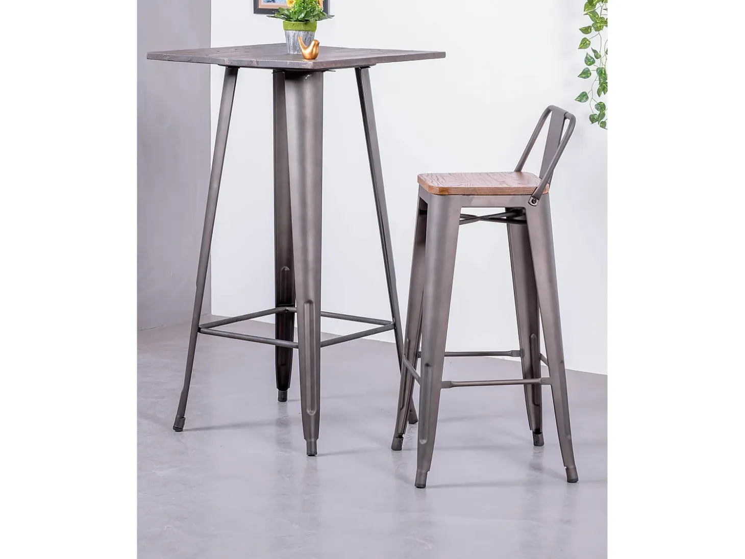 Pack de 4 taburetes envejecidos con asiento de madera - Bistro - Antique