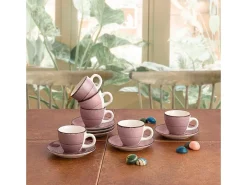 Pack de 6 tazas Vita Morning Quid con platillo cerámica rosa 9 cl