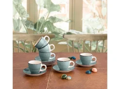 Pack de 6 tazas Vita Morning Quid con platillo cerámica turquesa 9 cl