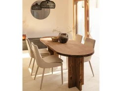 Pack de mesa de comedor de 180x80cm y banco de 140x45cm de madera maciza de abeto Decowood en tono nogal - TOKYO - DECOWOOD