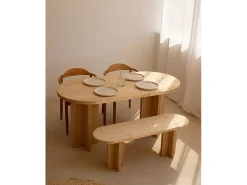 Pack de mesa de comedor de 160x78cm y banco de 120x45cm de madera maciza de abeto Decowood en tono roble medio - TOKYO - DECOWOOD