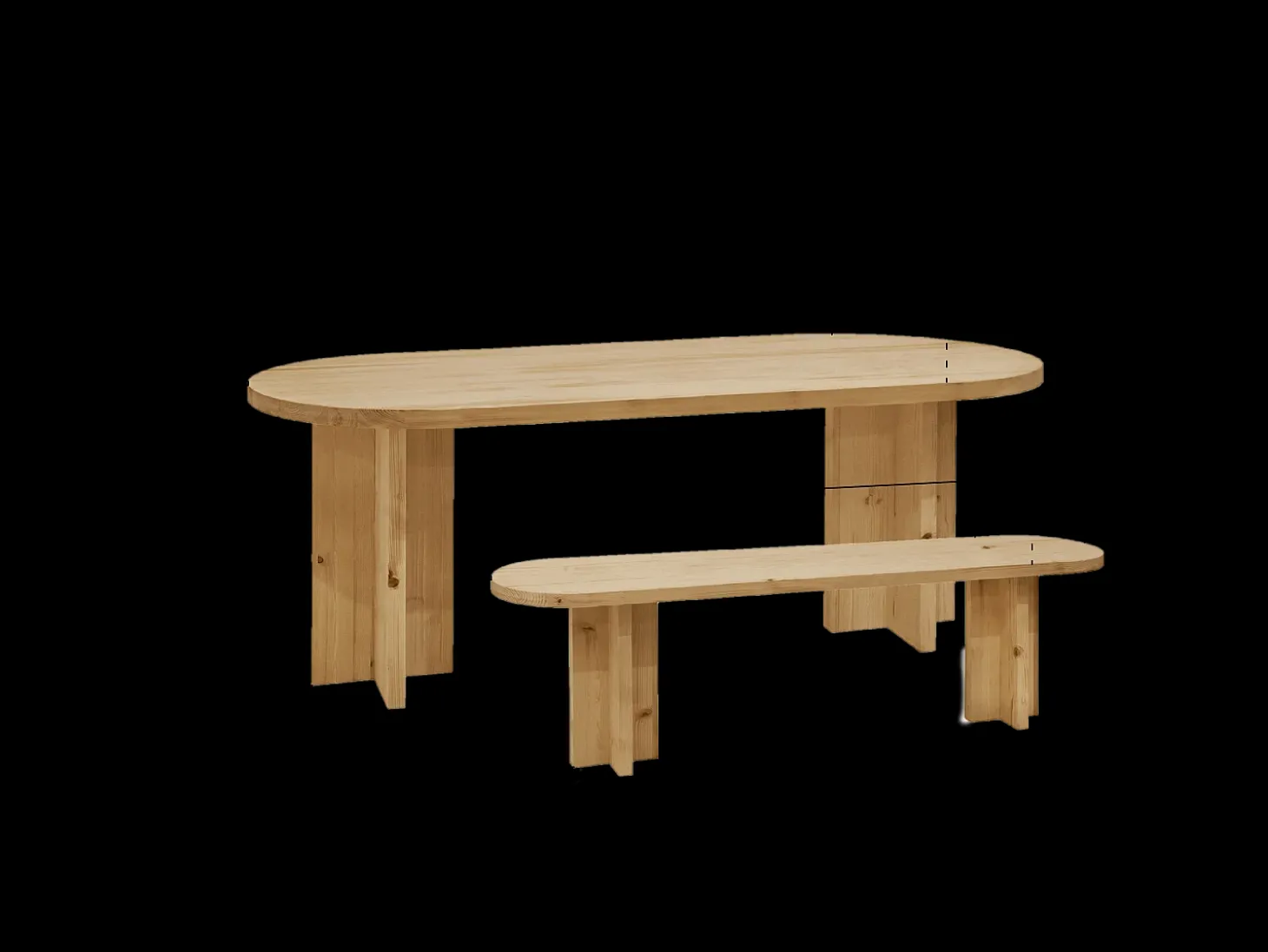 Pack de mesa de comedor de 200x85cm y banco de 160x45cm de madera maciza de abeto Decowood en tono roble oscuro - TOKYO - DECOWOOD